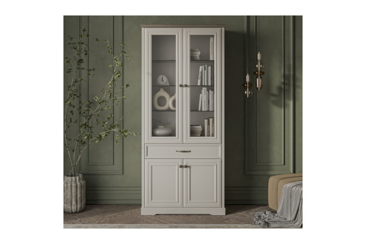 TOSCANA NEW, Шкаф с витриной 2V2D1S. Цвет ПЕРСИДСКИЙ ЖЕМЧУГ/КАНЬОН TOSCANA NEW, Шкаф с витриной 2V2D1S. Цвет ПЕРСИДСКИЙ ЖЕМЧУГ/КАНЬОН