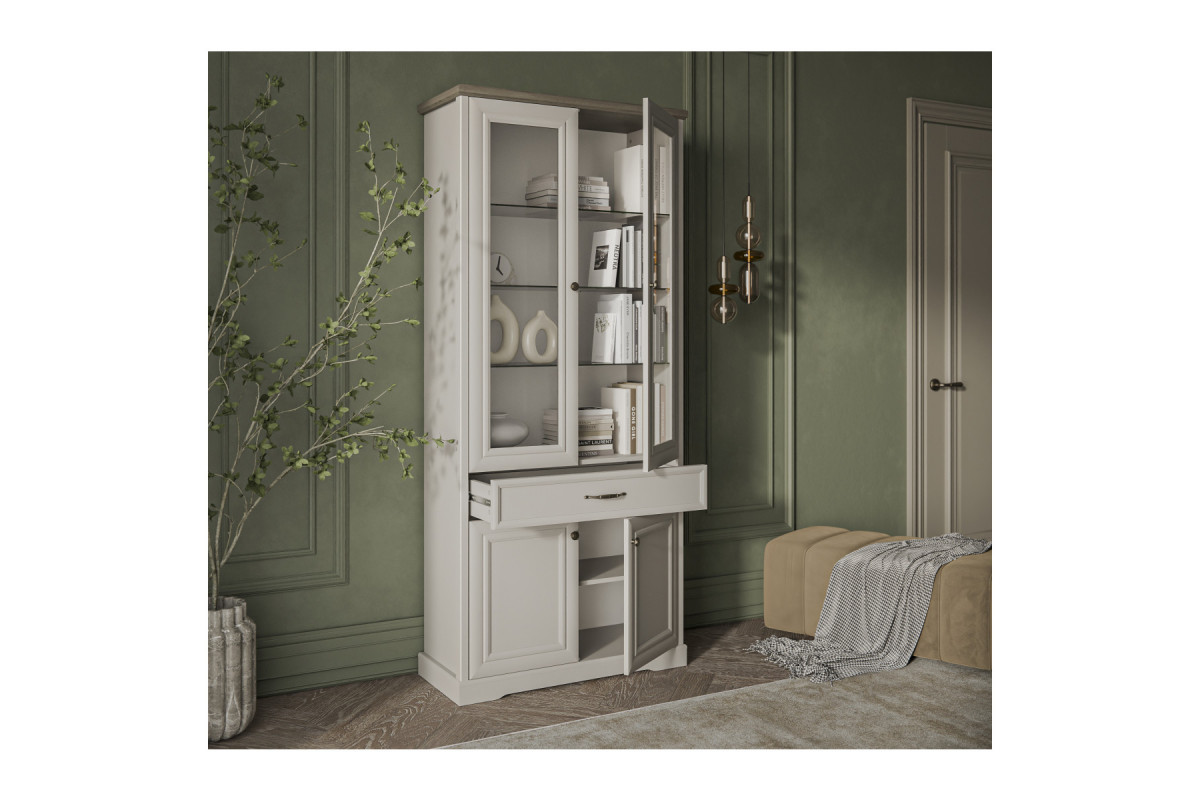 TOSCANA NEW, Шкаф с витриной 2V2D1S. Цвет ПЕРСИДСКИЙ ЖЕМЧУГ/КАНЬОН TOSCANA NEW, Шкаф с витриной 2V2D1S. Цвет ПЕРСИДСКИЙ ЖЕМЧУГ/КАНЬОН