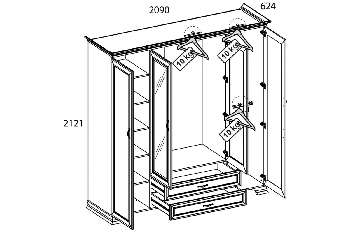 Шкаф 4D2S Z, TIFFANY, цвет вудлайн кремовый