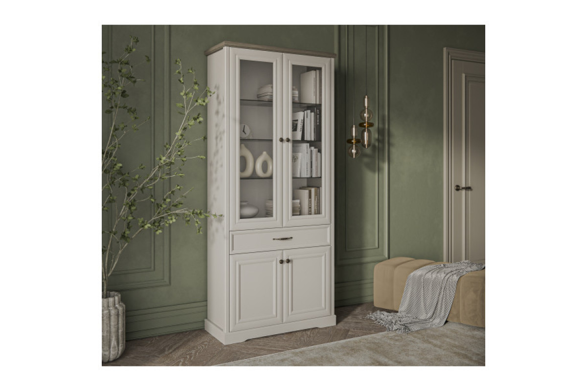TOSCANA NEW, Шкаф с витриной 2V2D1S. Цвет ПЕРСИДСКИЙ ЖЕМЧУГ/КАНЬОН TOSCANA NEW, Шкаф с витриной 2V2D1S. Цвет ПЕРСИДСКИЙ ЖЕМЧУГ/КАНЬОН