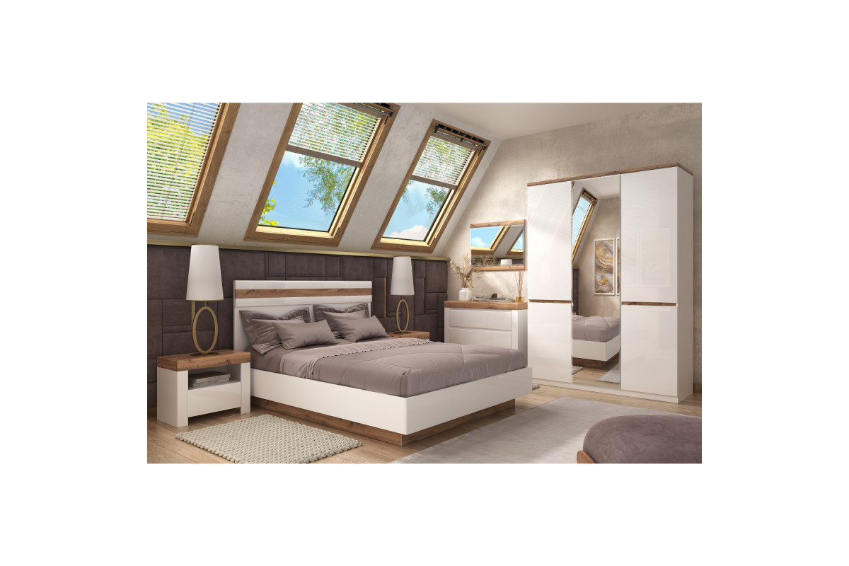 TAURUS, Кровать 180В с подъемником. Цвет БЕЛЫЙ / ДУБ ВОТАН TAURUS, Кровать 180В с подъемником. Цвет БЕЛЫЙ / ДУБ ВОТАН