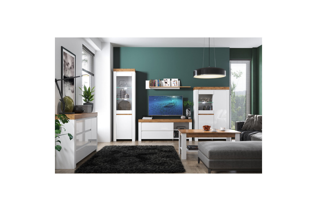 Шкаф с витриной 1V1D, TAURUS, цвет белый\дуб вотан Шкаф с витриной 1V1D, TAURUS, цвет белый\дуб вотан