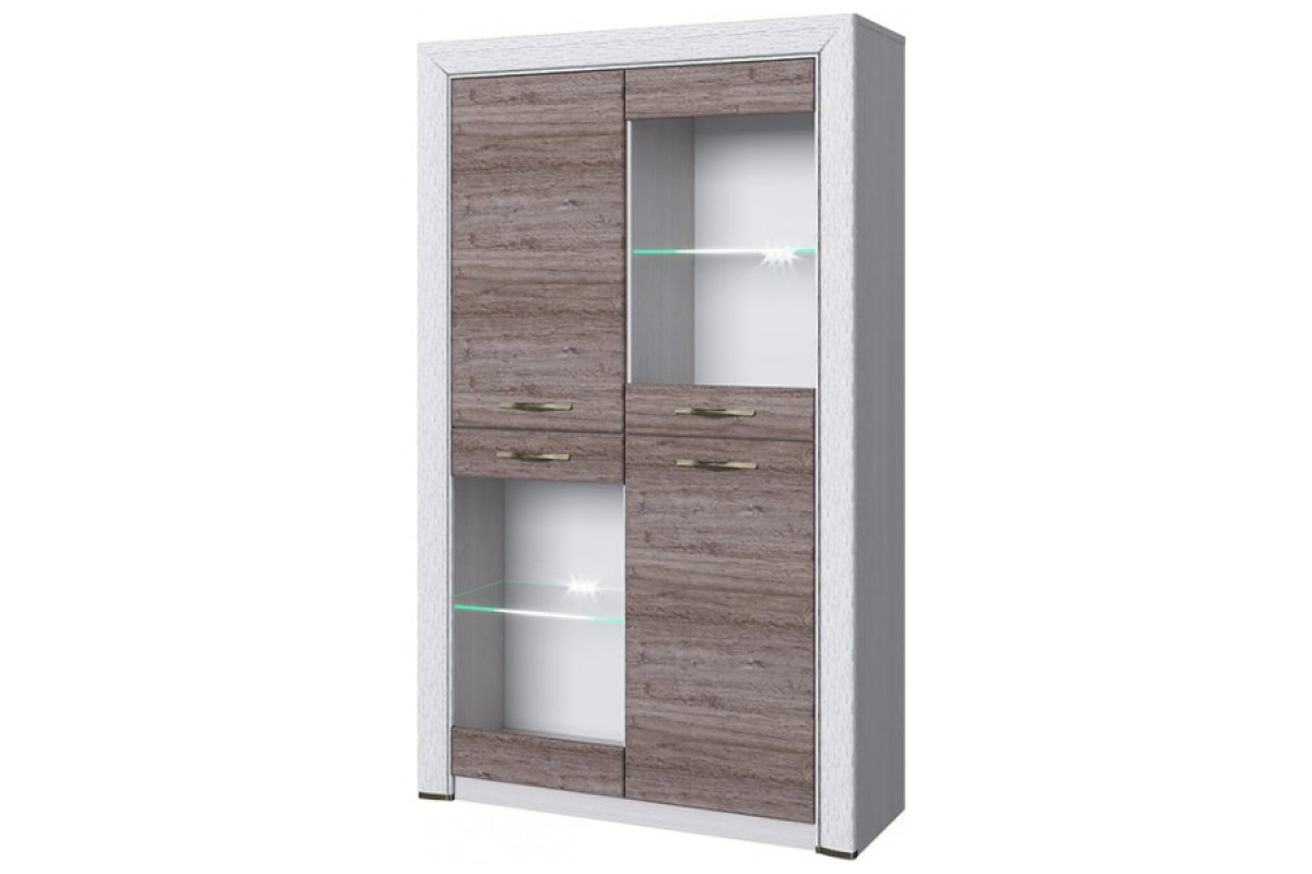 Шкаф-витрина 2V2D, OLIVIA, цвет вудлайн крем/дуб анкона Шкаф-витрина 2V2D, OLIVIA, цвет вудлайн крем/дуб анкона