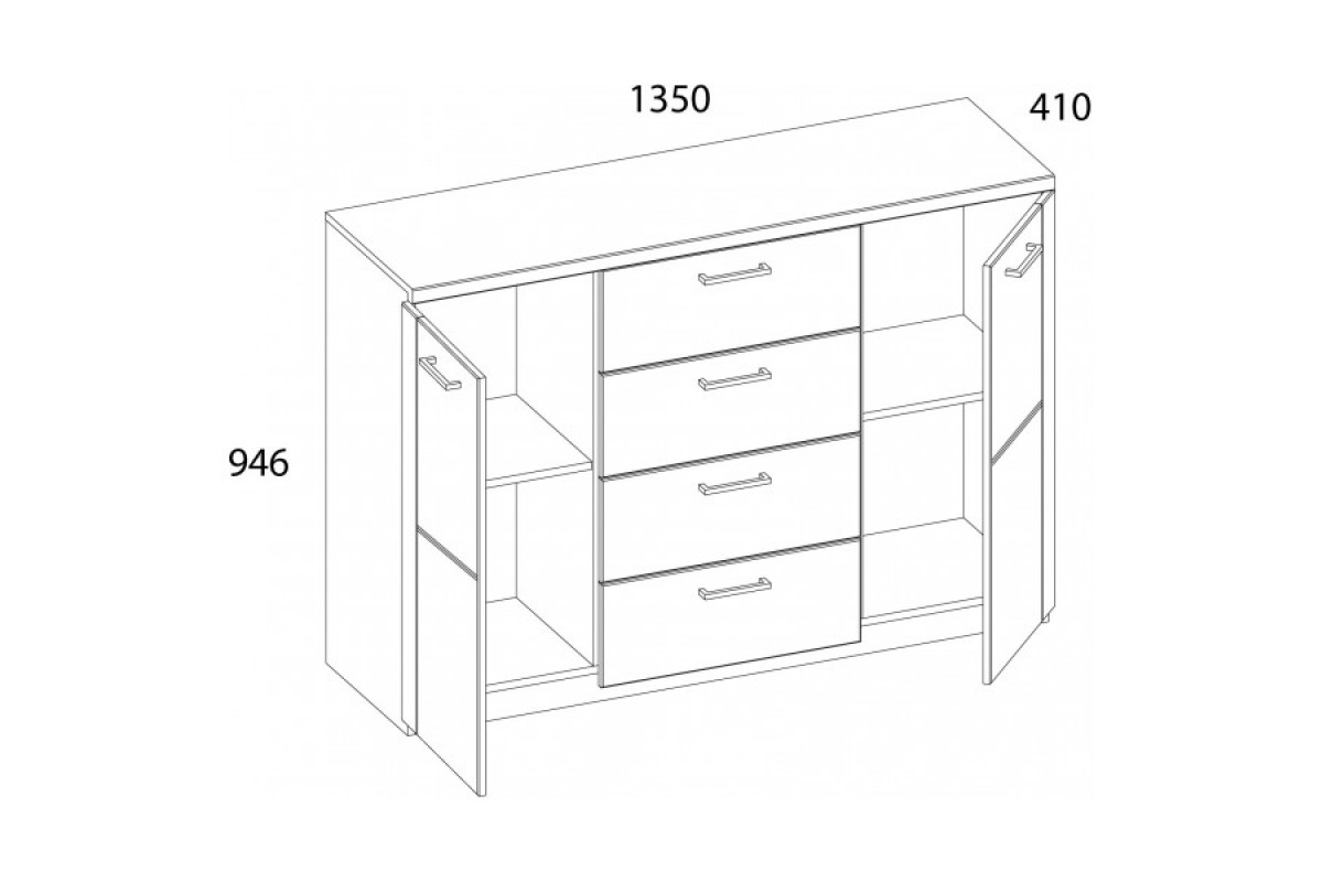 DOORSET, Тумба 2D4S. Цвет ДУБ НАВАРРА DOORSET, Тумба 2D4S. Цвет ДУБ НАВАРРА