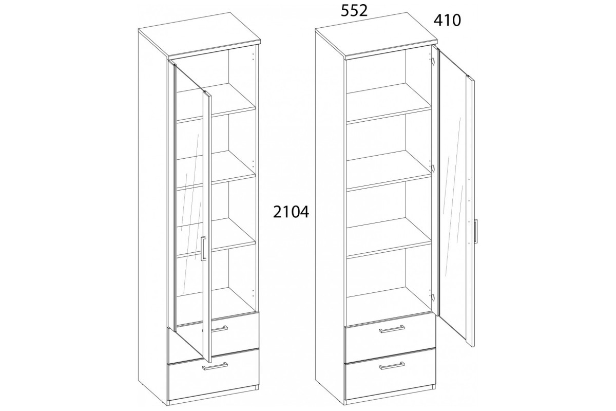 DOORSET, Шкаф с витриной 1V2S. Цвет ДУБ НАВАРРА
