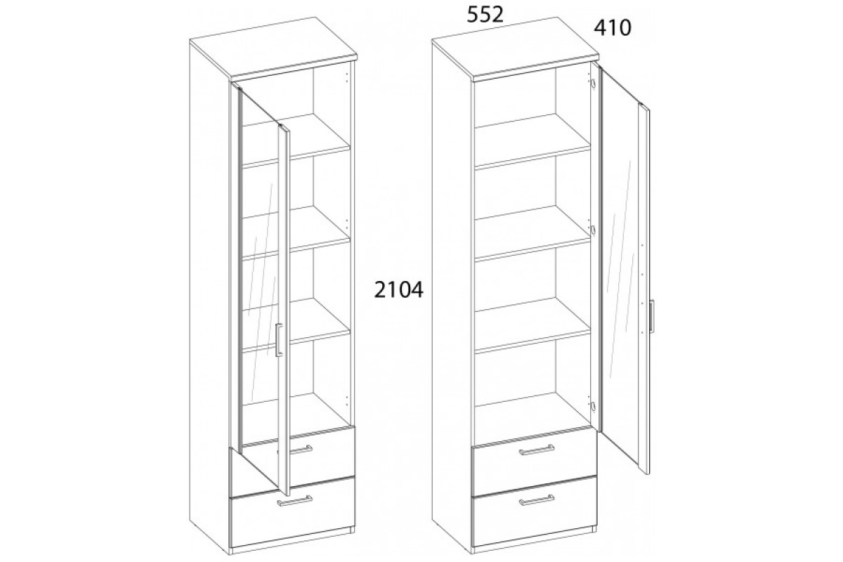 DOORSET, Шкаф с витриной 1V2S. Цвет ДУБ НАВАРРА