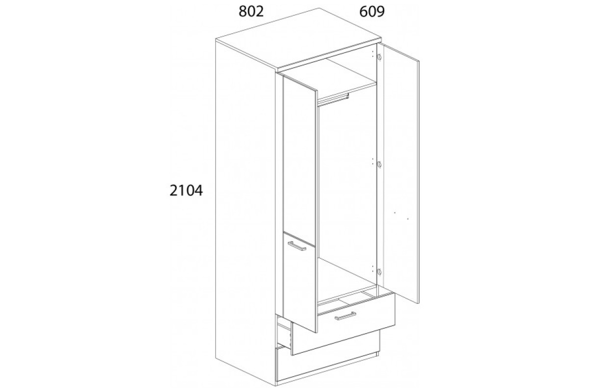 DOORSET, Шкаф 2DG2S. Цвет ДУБ НАВАРРА