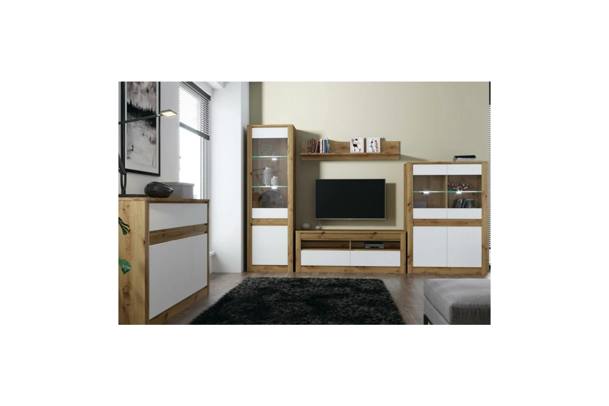 Шкаф с витриной 2V2D, RICHE ESTA, цвет дуб артисан