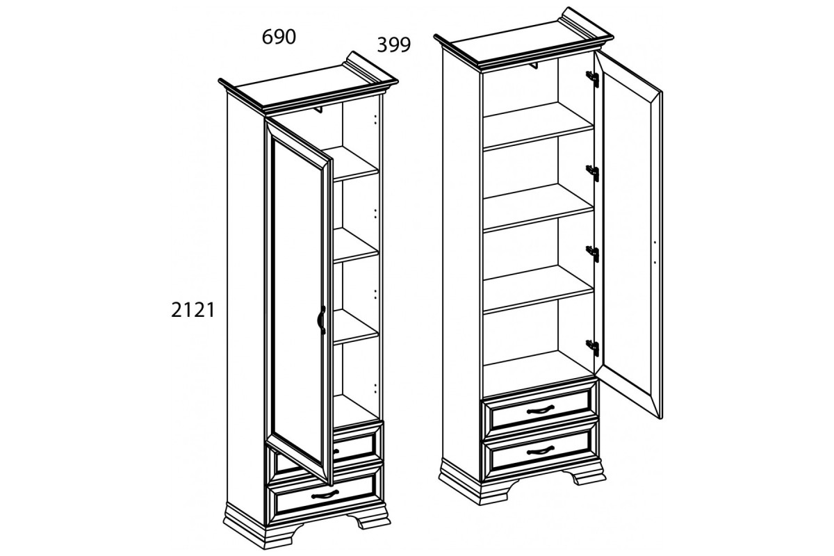 Шкаф 1D2S, TIFFANY, цвет вудлайн кремовый Шкаф 1D2S, TIFFANY, цвет вудлайн кремовый
