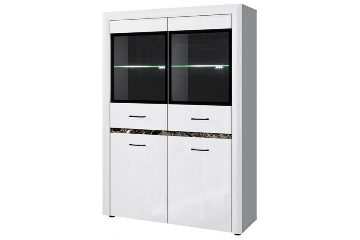 WHITEBLACK, Шкаф с витриной 2V2D. Цвет БЕЛЫЙ / БЕЛЫЙ ГЛЯНЕЦ