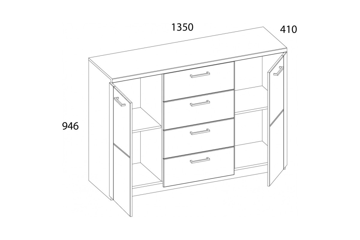 DOORSET, Тумба 2D4S. Цвет ДУБ НАВАРРА DOORSET, Тумба 2D4S. Цвет ДУБ НАВАРРА