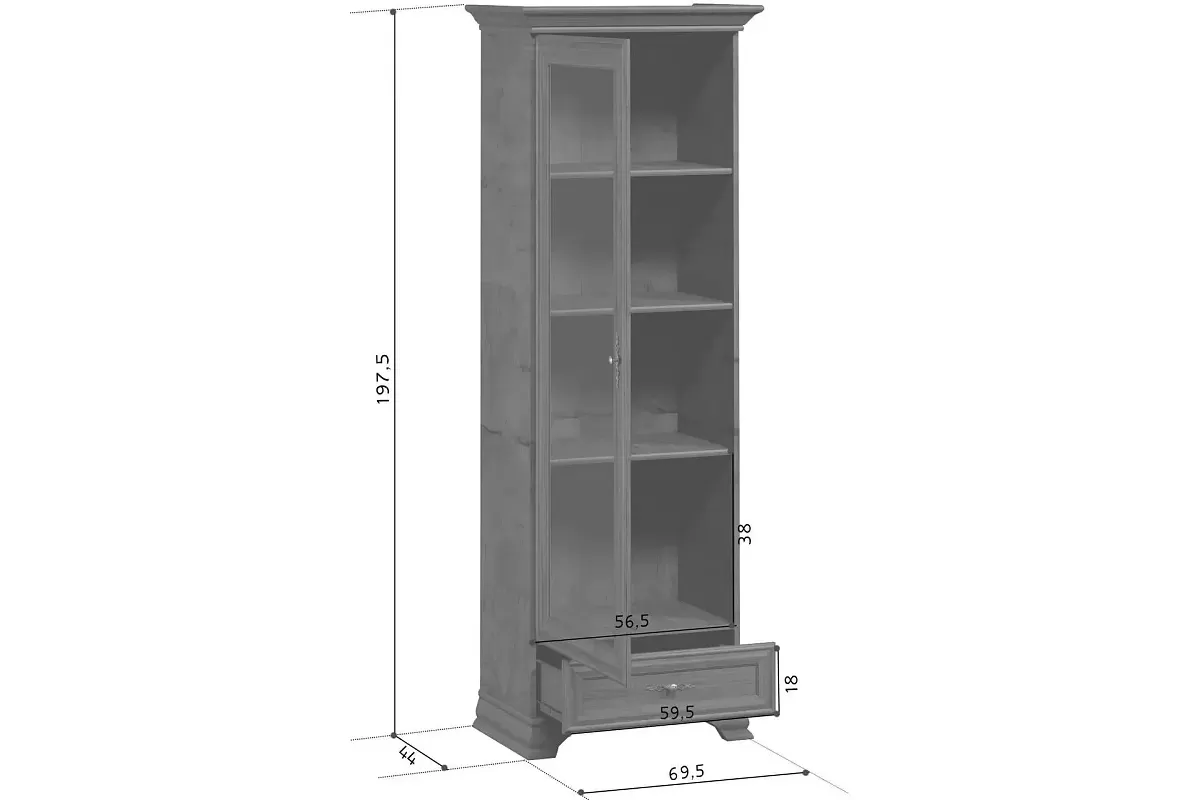 Шкаф с витриной Кентаки REG1W1S каштан