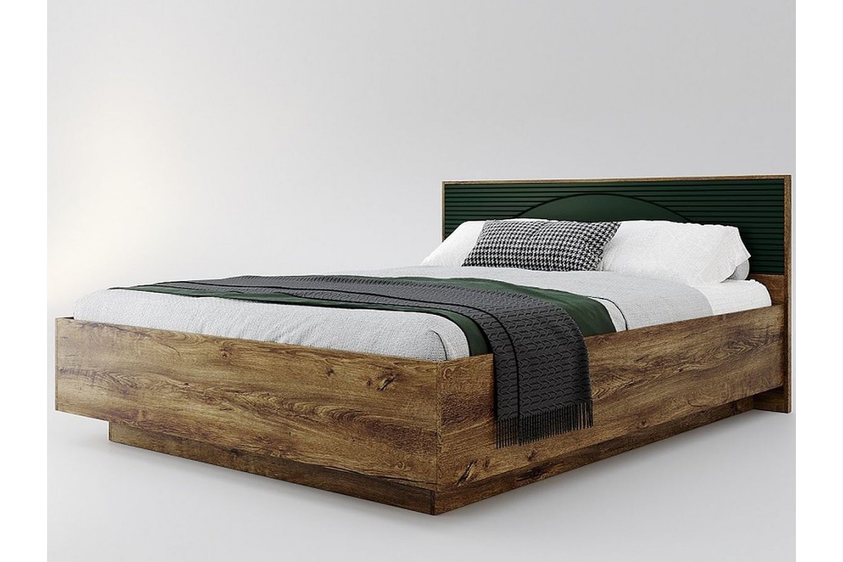 Кровать Монтале КМК 0966.8 160x200 с ПМ, дуб канзас/зеленый матовый